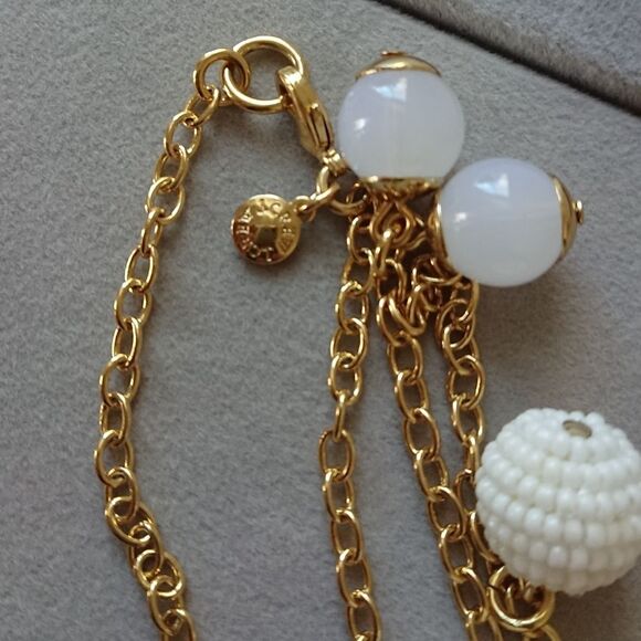 J. Crew Gold Tone White beaded & Orb long Necklace 32" - Picture 4 of 8